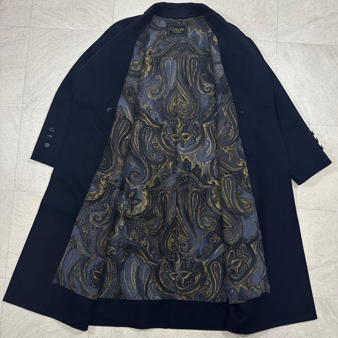 【Cremona】カシミヤ100% ダブル ロングコート 裏地総柄 紺 9