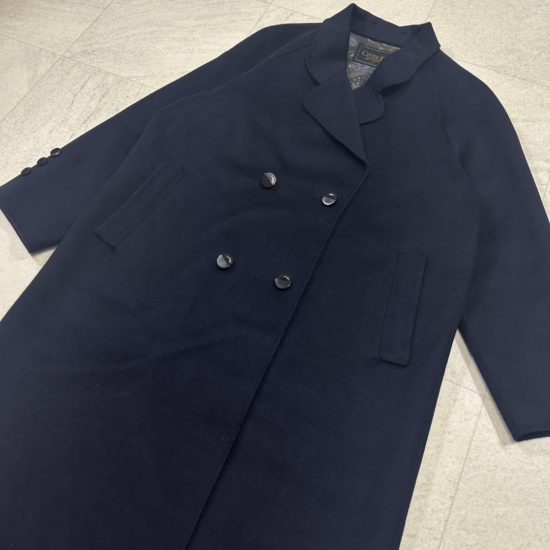 【Cremona】カシミヤ100% ダブル ロングコート 裏地総柄 紺 9