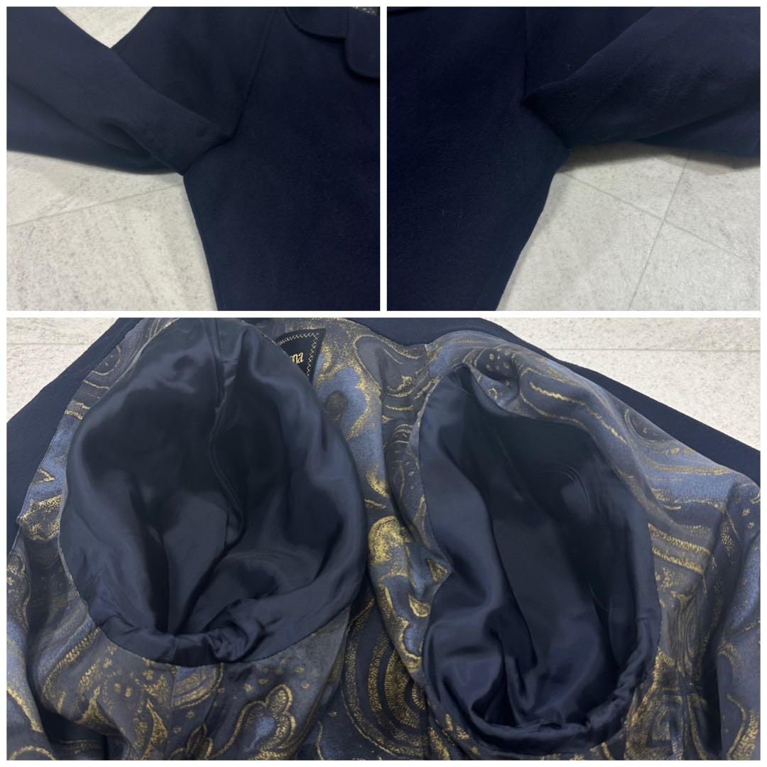 【Cremona】カシミヤ100% ダブル ロングコート 裏地総柄 紺 9