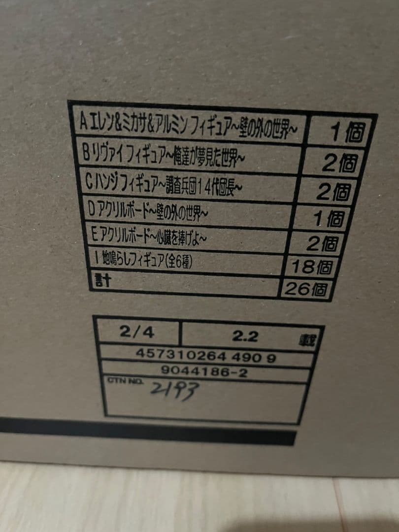 新品未開封　進撃の巨人　一番くじ　1 ロット ラストワンのみ欠品