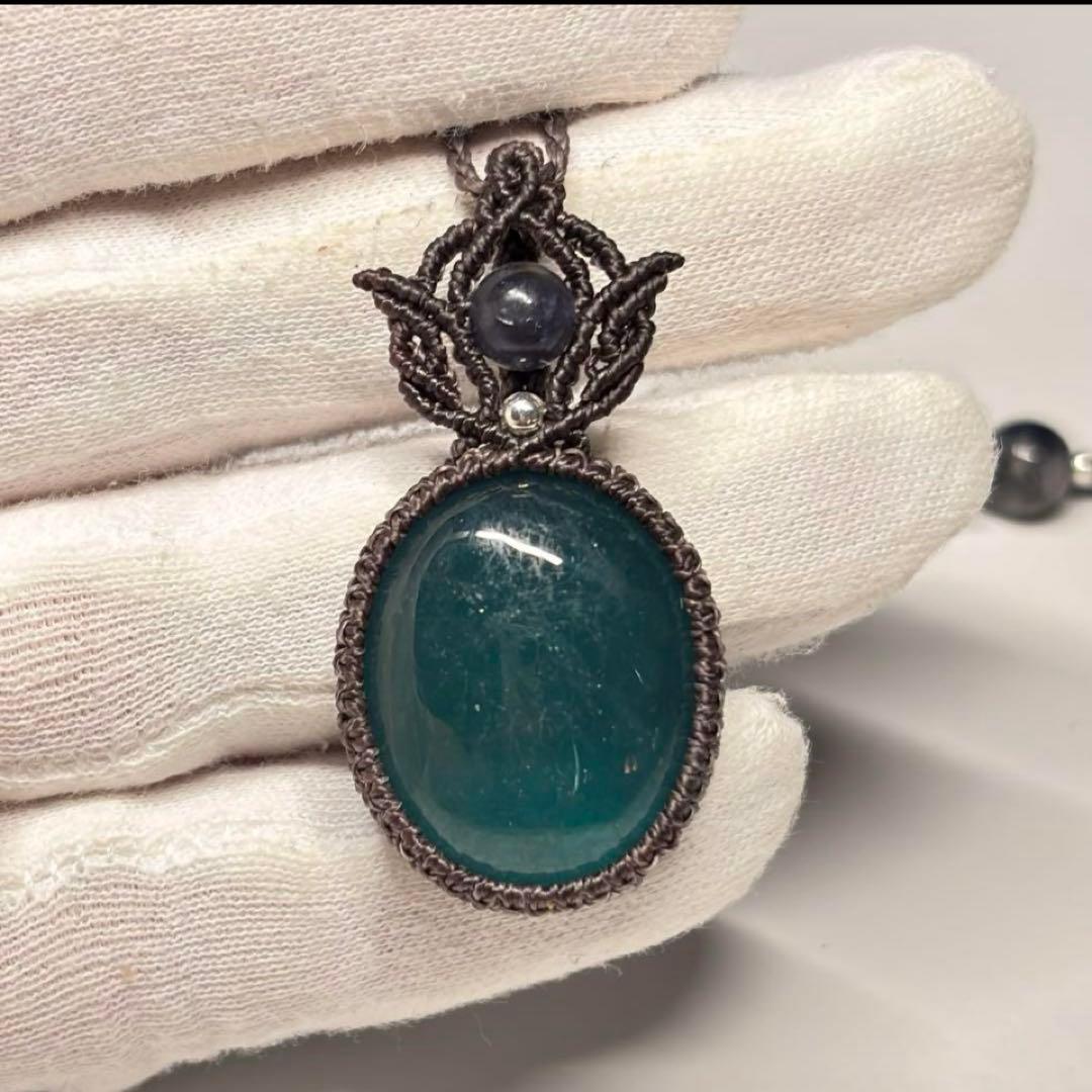 #2232 ♡アクアマリン&アイオライト&カット水晶天然石♡マクラメネックレス