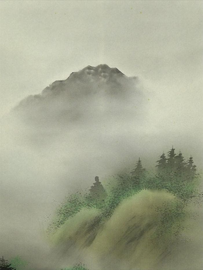 【真作】掛軸 加茂敬山『彩色山水』絹本 肉筆 共箱付 掛け軸 g08266