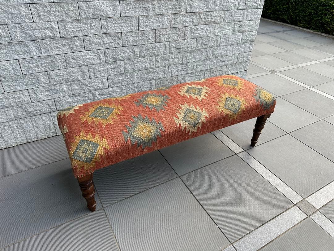 Ne WORKS キリム刺繍 木製脚ベンチスツール