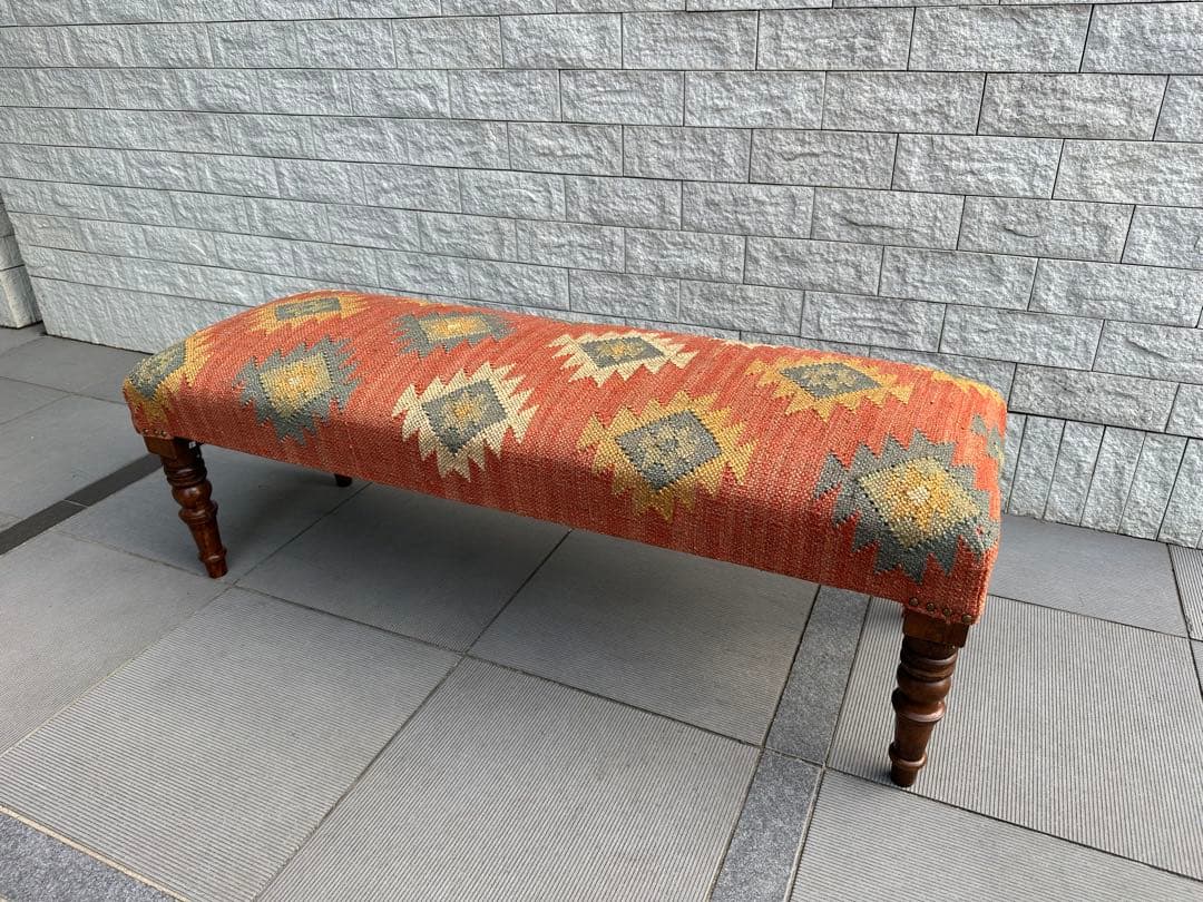 Ne WORKS キリム刺繍 木製脚ベンチスツール