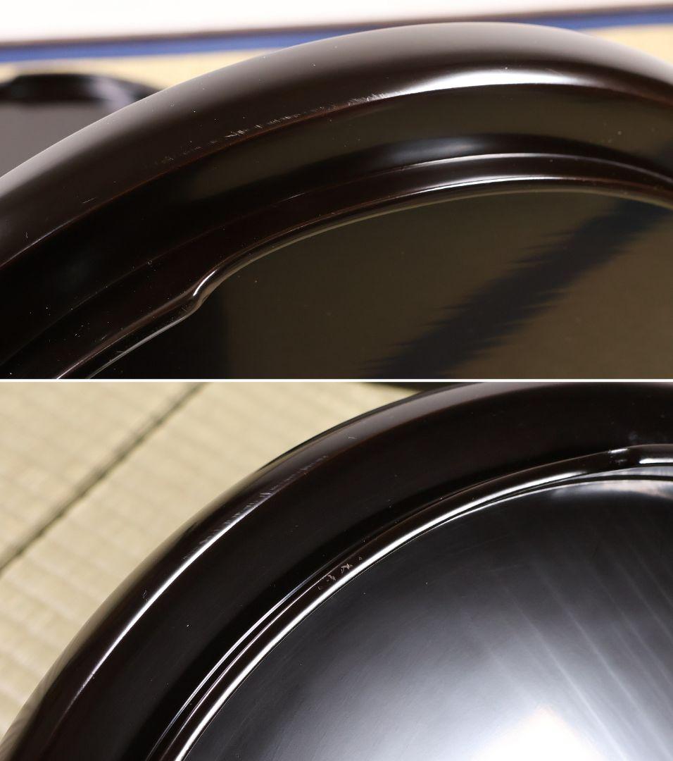 輪島塗 本堅地 黒塗 縁青漆 足付 丸膳 37.8cm 五客 木製【CM383