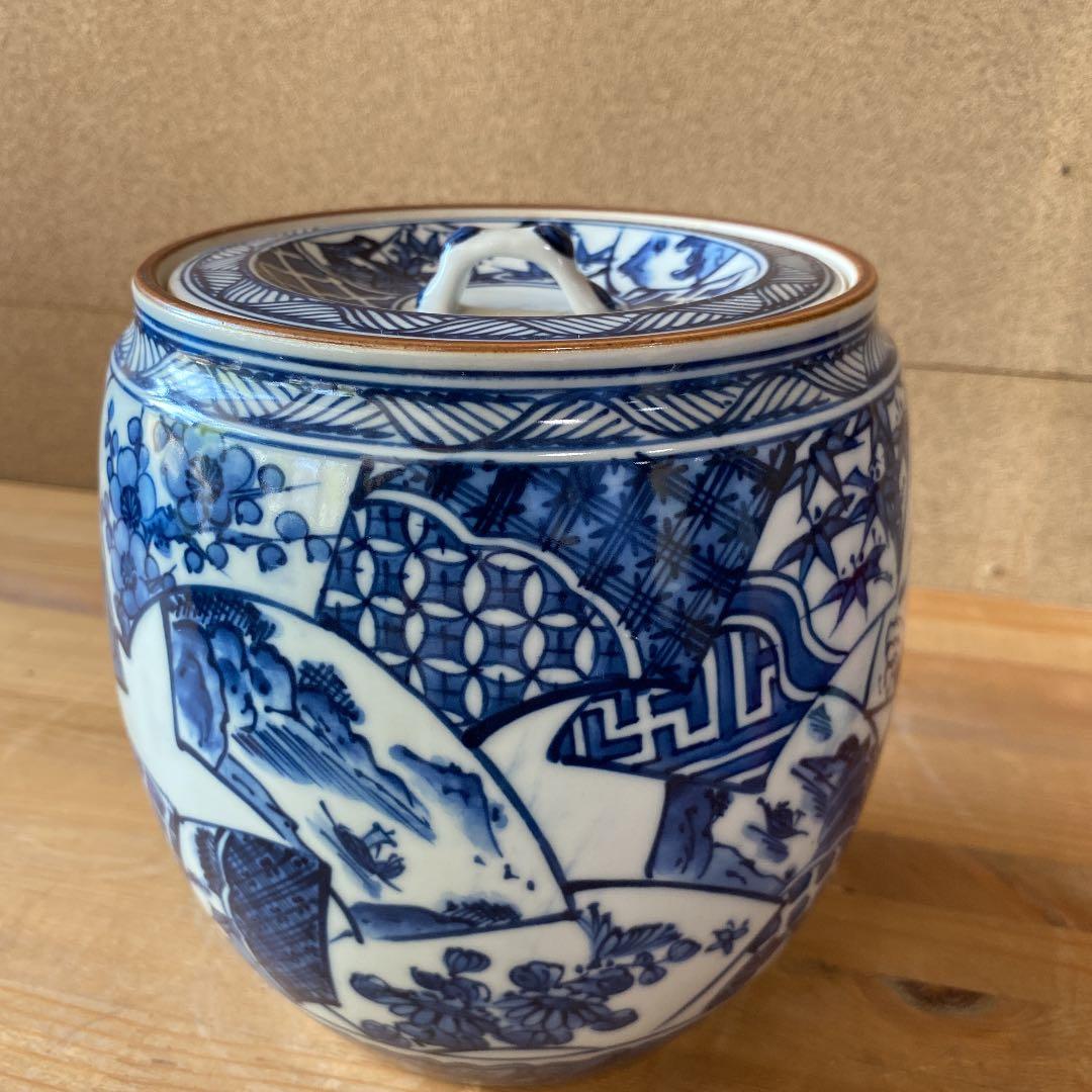 【茶道具】平安玉堂窯　祥瑞扇面図水指　（共箱）　○