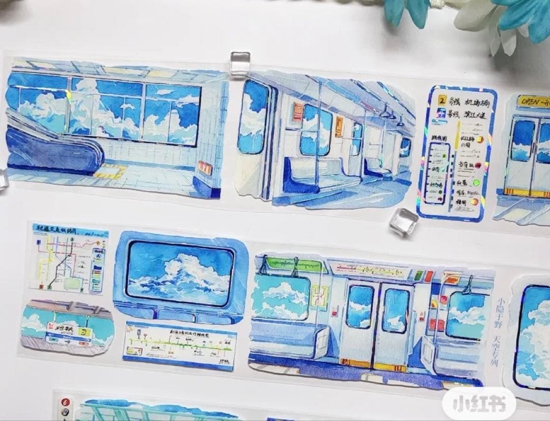 海外マスキングテープ巻売り 夏の駅舎 風景マスキングテープ 250623