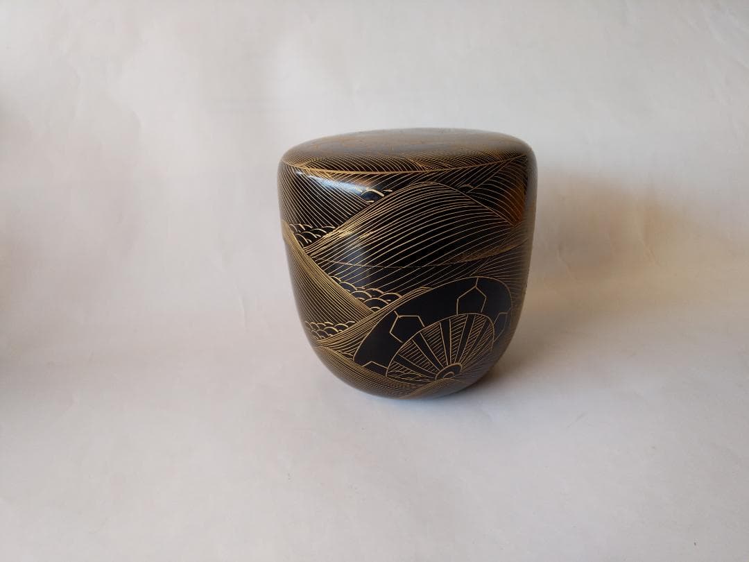 輪島塗 蒔絵師 月峯 作 源氏波 沈金 大棗 漆器 茶道具 抹茶 棗 共箱 新品