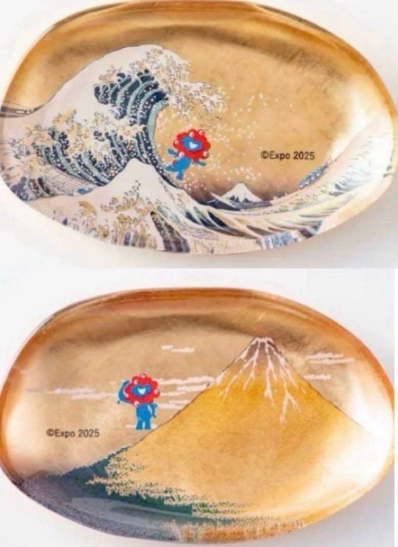 箔一　万博　ミャクミャク 箔名画　北斎　トレー　神奈川沖浪裏　凱風快晴　セット