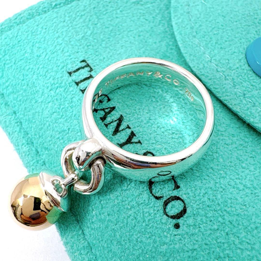 美品 オールドティファニー ボールダングル コンビ8.5号 シルバー k18