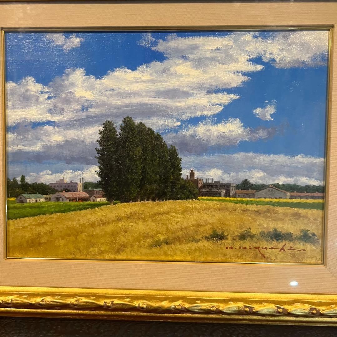 高級額　真作　樋口洋 「札幌麦秋」 油彩6号 B01 - 50741 風景画　5