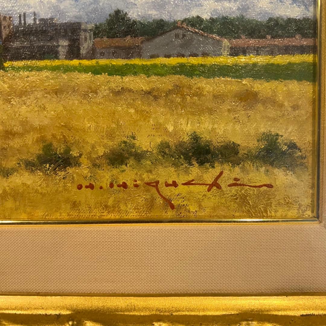 高級額　真作　樋口洋 「札幌麦秋」 油彩6号 B01 - 50741 風景画　5