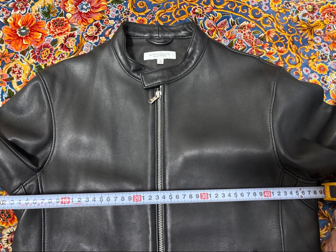 美品 BEAUTY&YOUTH シングルレザー ライダース L ブラック