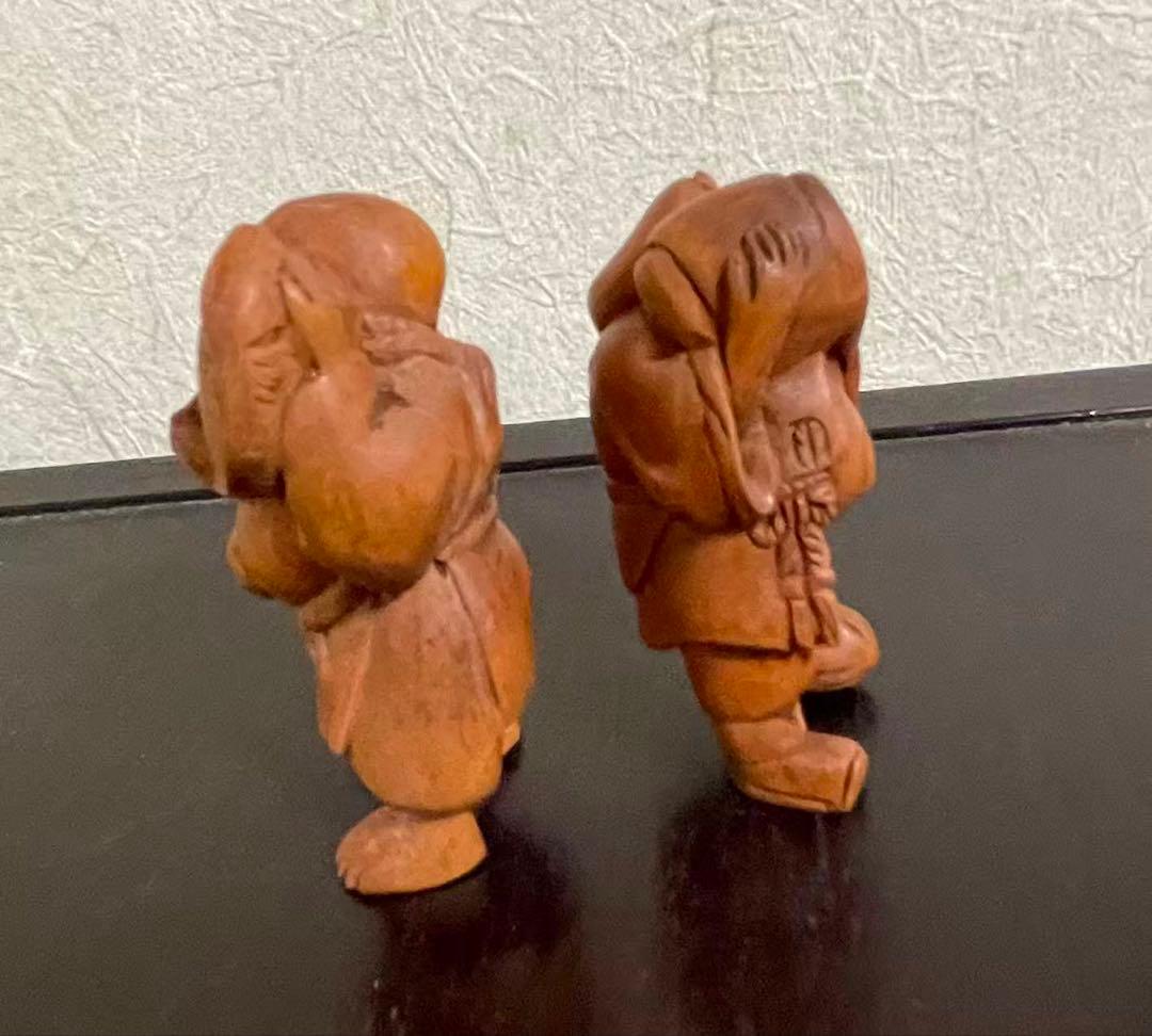 恵比寿様大黒様　根付　七福神　木彫