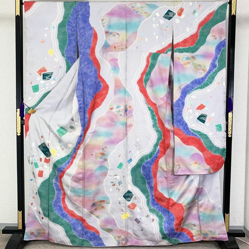 510z33☆個性的！振袖 銀通し 絞り染 金彩 ラメ箔☆美品 成人式 結婚式