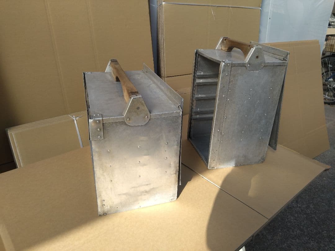 アルミ 出前箱 おかもち 2個セット インテリア 古小道具 昭和 レトロ 町中華