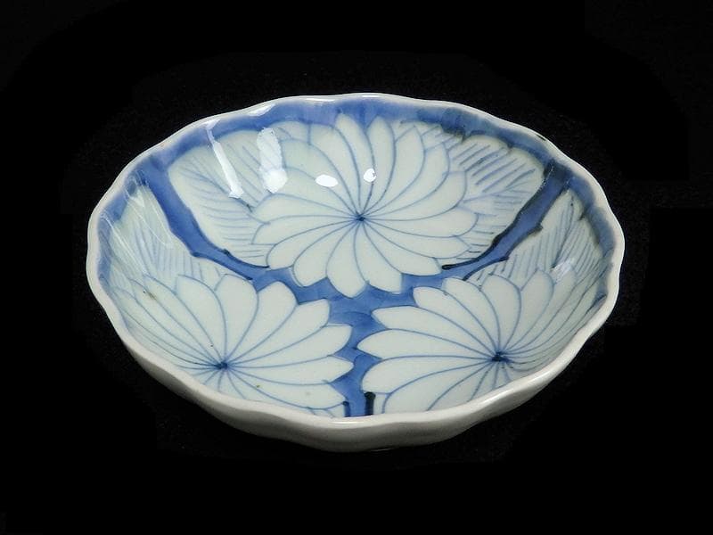 古伊万里　染付　割絵　菊の図　膾皿　３客　D760AS-BVk