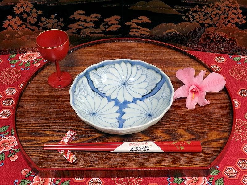 古伊万里　染付　割絵　菊の図　膾皿　３客　D760AS-BVk