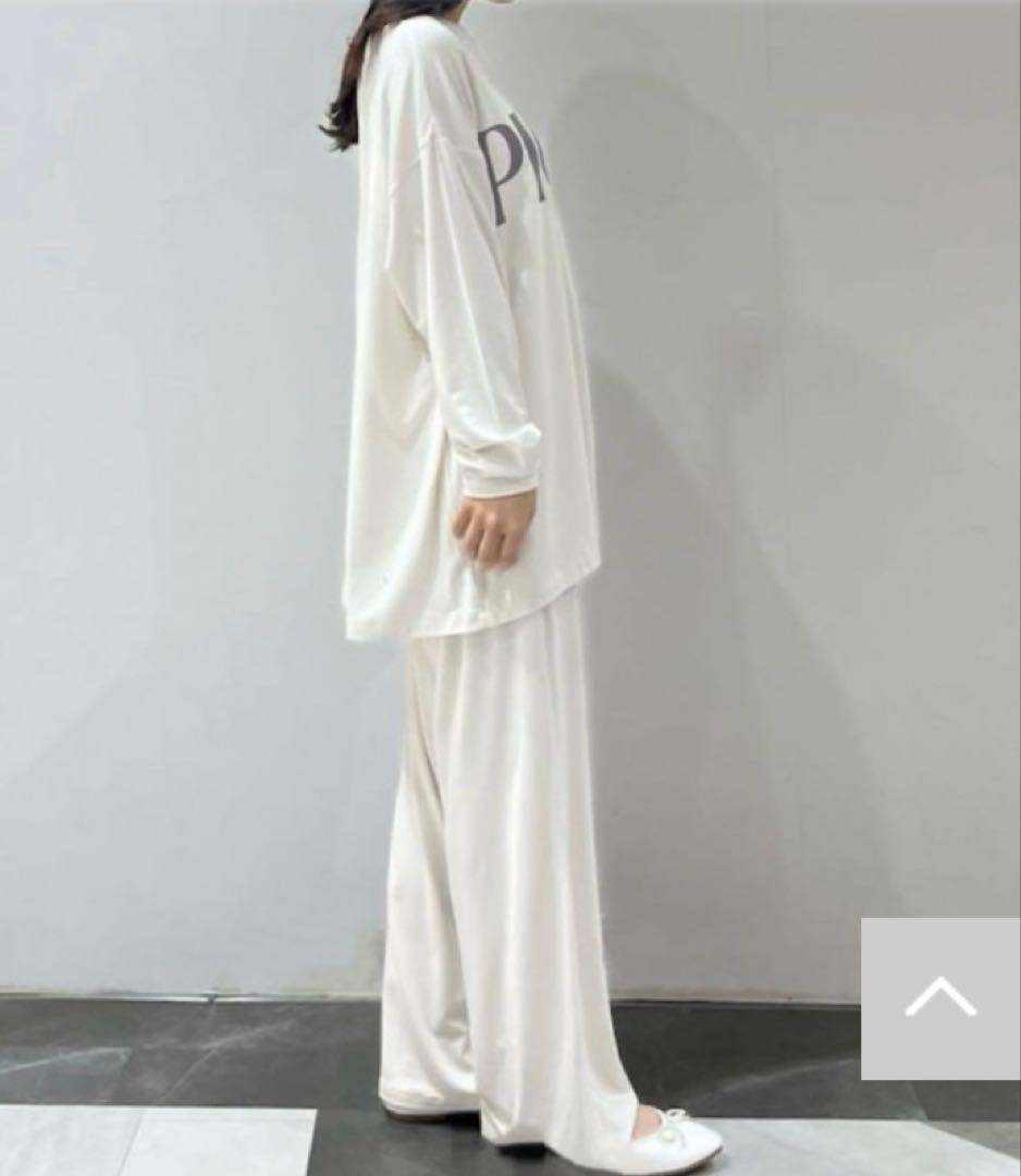 ジェラートピケ　レーヨン　ロゴ　ルームウエア　上下セット　ホワイト　パジャマ