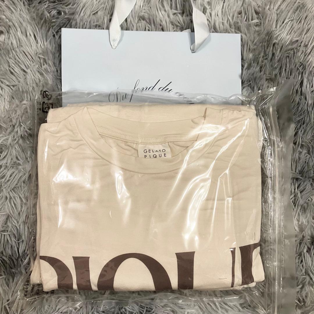 ジェラートピケ　レーヨン　ロゴ　ルームウエア　上下セット　ホワイト　パジャマ