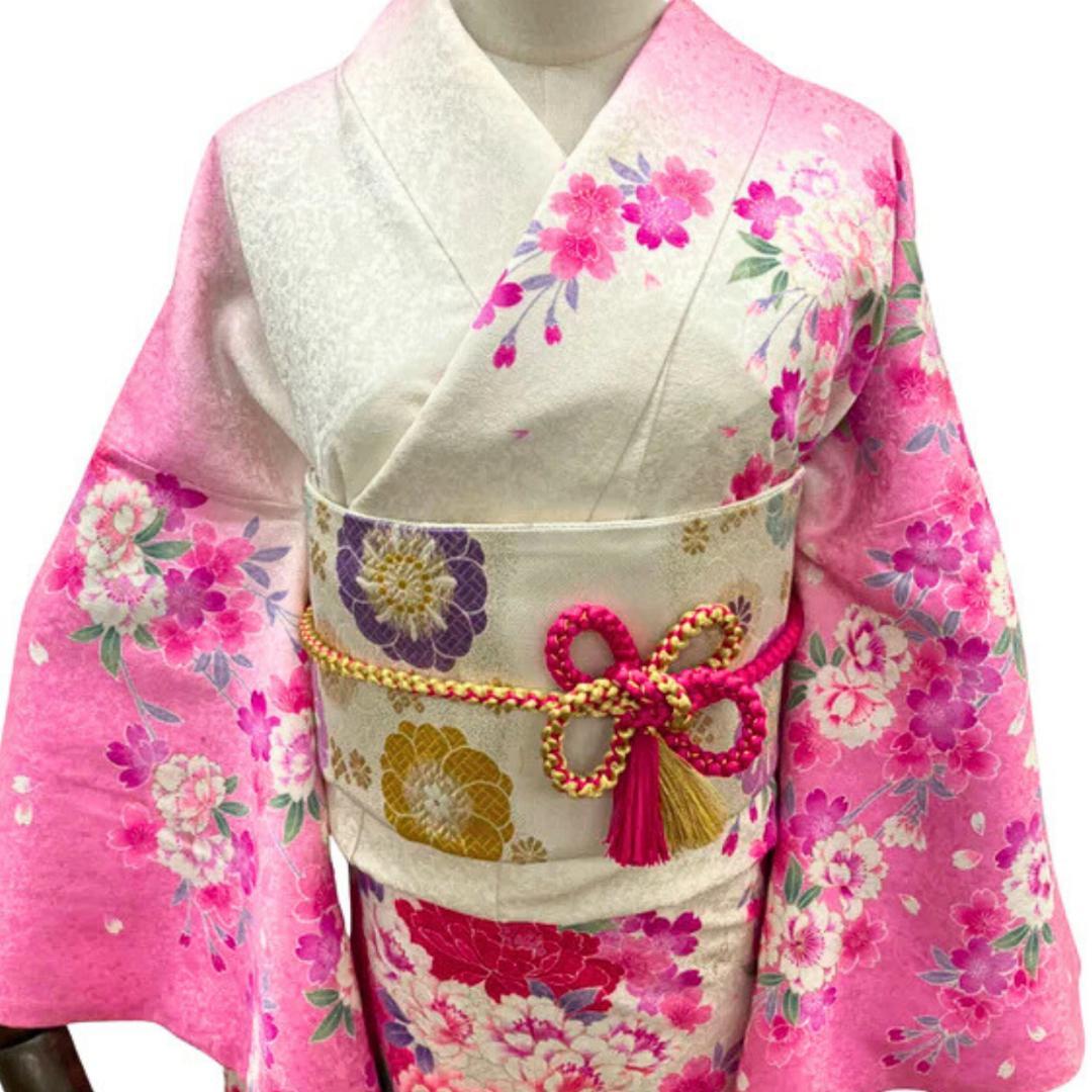 【お得品】 振袖 正絹 古典柄 成人式 単品 桜柄 ピンク S90 ●