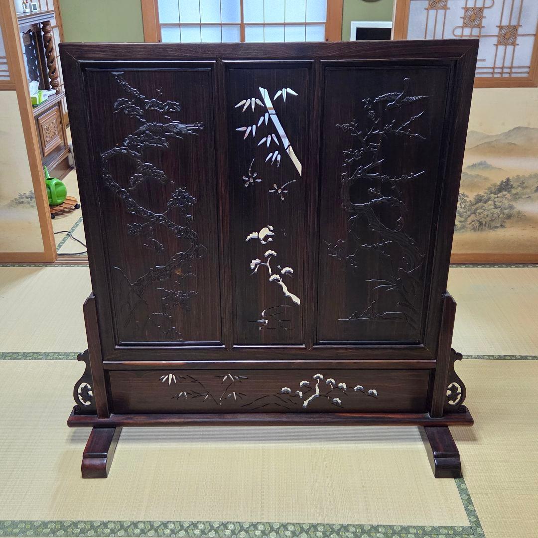 木製和風彫刻入り間仕切り