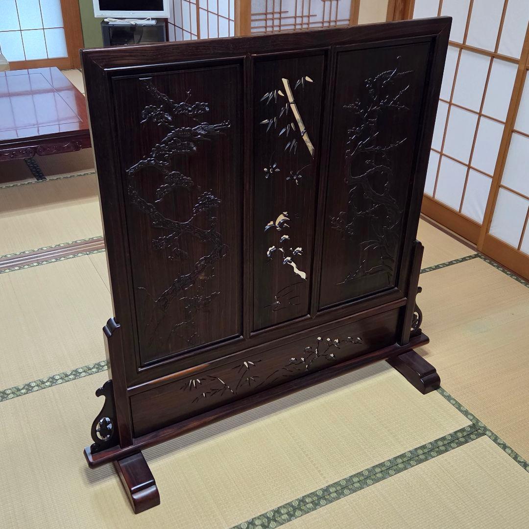 木製和風彫刻入り間仕切り