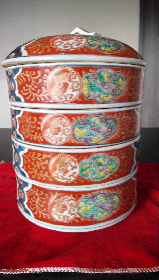 古伊万里　段重　古美術　色絵　金彩　江戸時代　龍　鳳凰　オブジェ