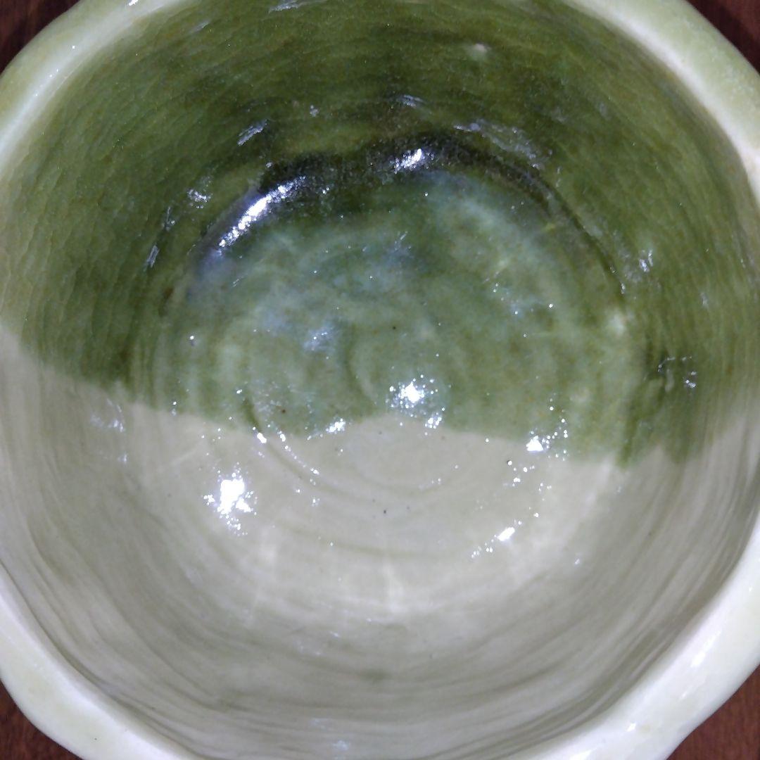 【レア 一点物】茶碗 蜻蛉 緑色 陶器製 抹茶碗 観賞用茶碗 トンボ 850g