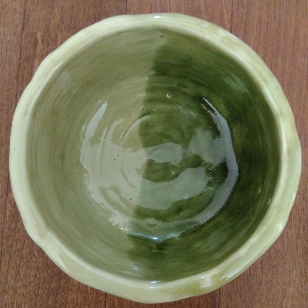 【レア 一点物】茶碗 蜻蛉 緑色 陶器製 抹茶碗 観賞用茶碗 トンボ 850g