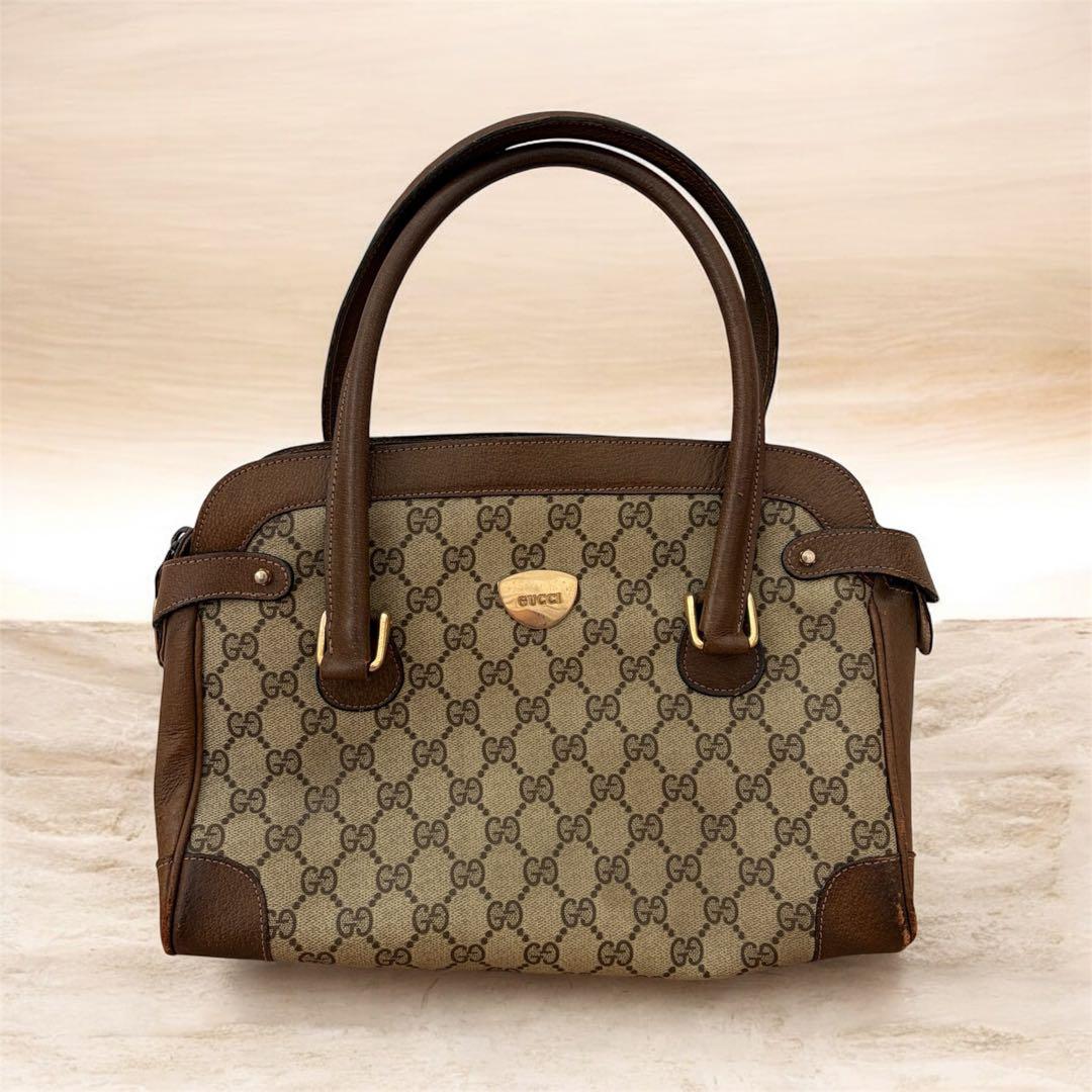 【希少デザイン】GUCCI オールドグッチ ハンドバッグ GGスプリーム 盾ロゴ