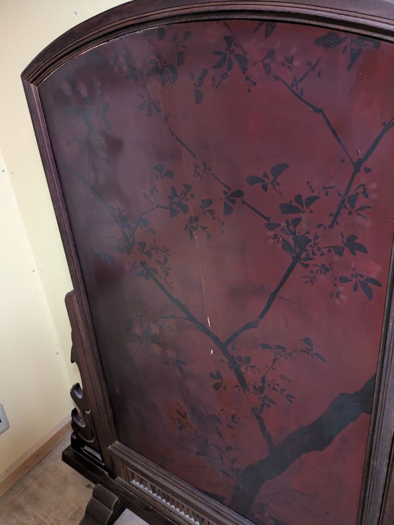 木製 黒漆塗り 螺鈿細工 衝立