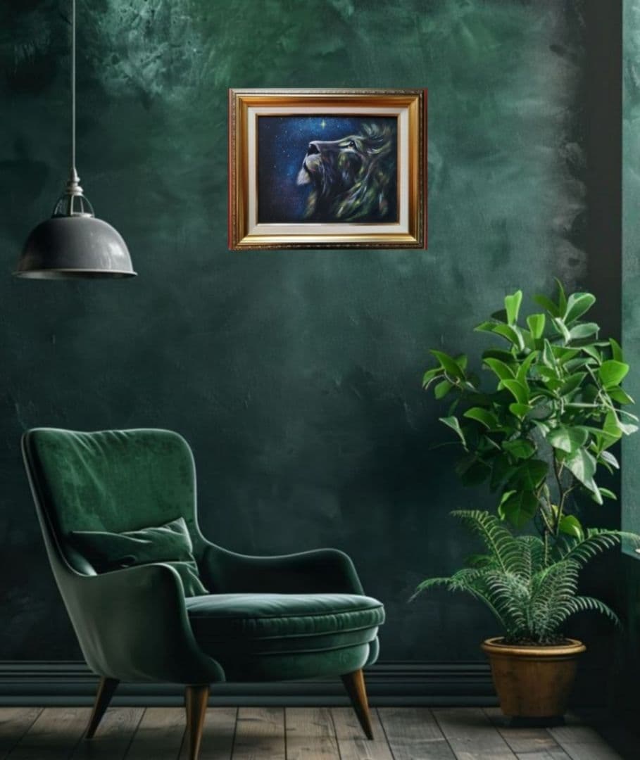 絵画　アクリル絵　キャンバス　額縁 ライオン　原画