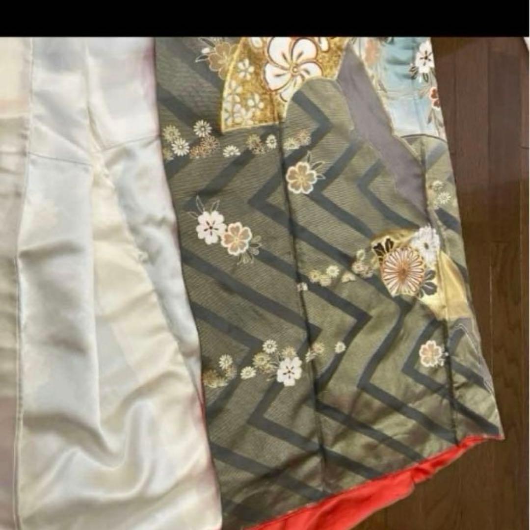 未使用 正絹 豪華振袖 華やかな金銀彩模様 手縫い156-166cmの方適用