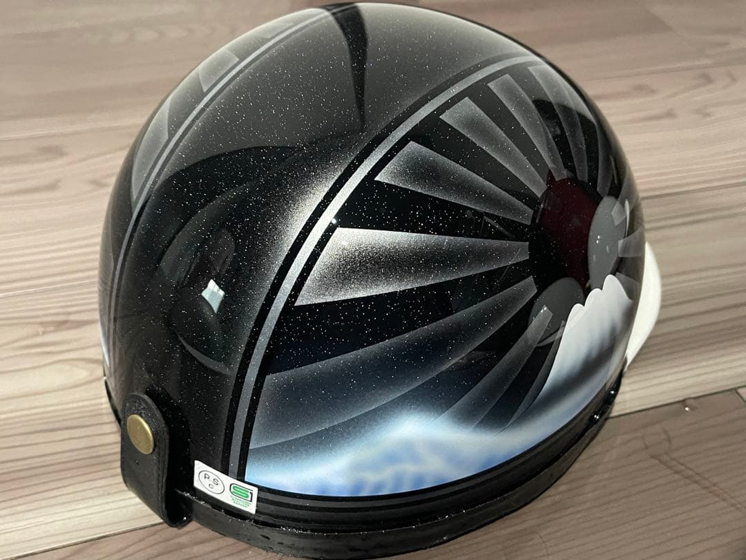 波 富士日章 コルク半 ヘルメット 黒銀 マーシャル ゼファー400