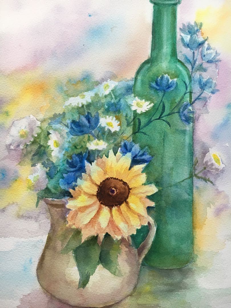 透明水彩画原画夢見るひまわり