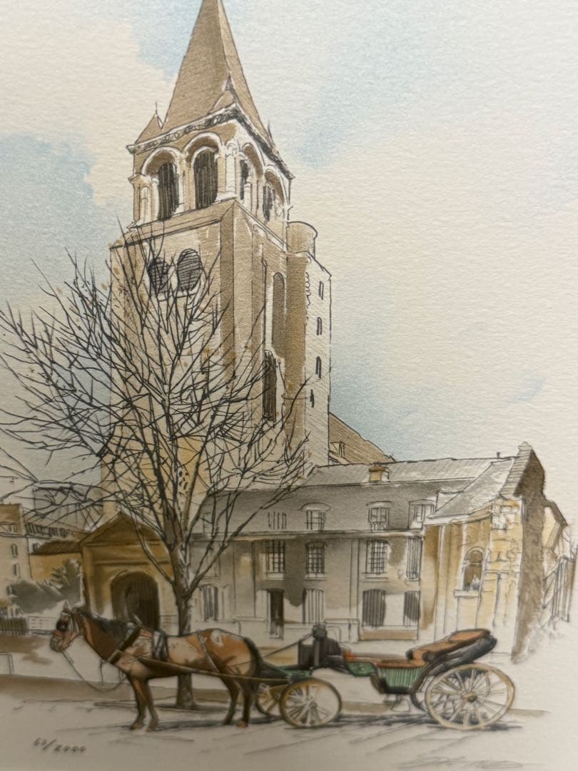 藤田西洋　馬と馬車の風景 センジェルメン ドゥ プレ教会
