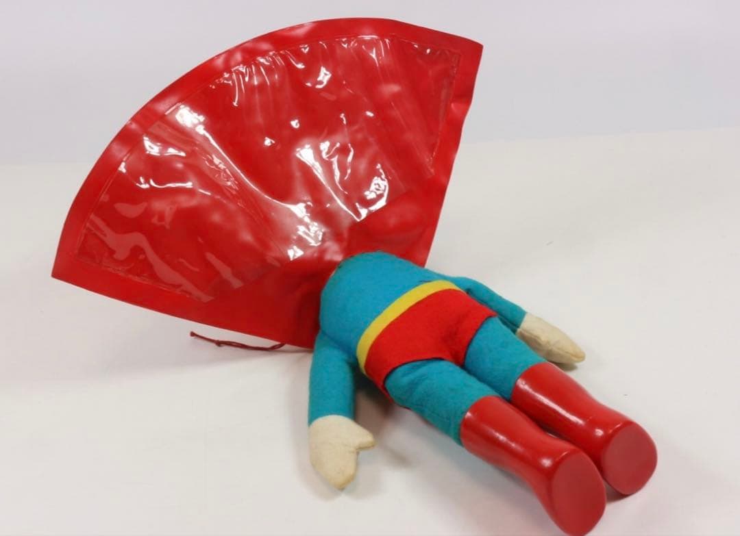 【〜1/23】不二家 ペコちゃん 当時もの　スーパーマン 26cm ソフビ 美品