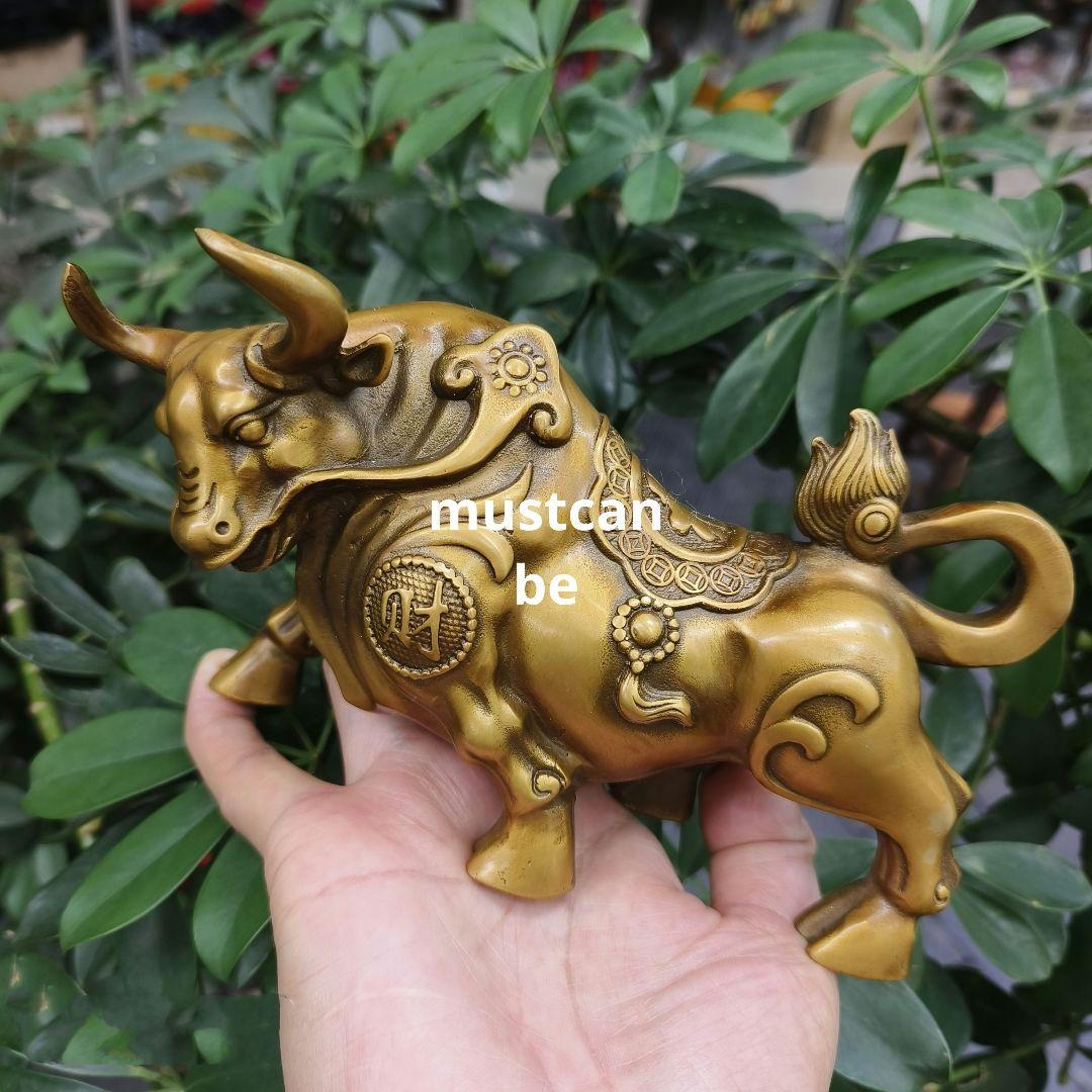 銅器 牛気沖天 応接間 玄関 茶卓 事務机 開運 風水 置物 装飾品 工芸品