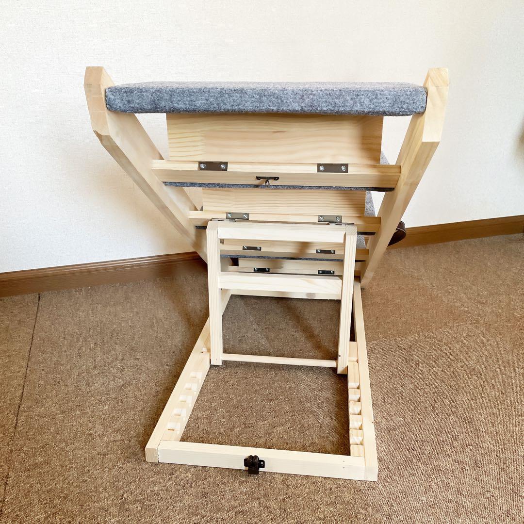 木製 4段 犬スロープ・ステップ グレー 折りたたみ式階段