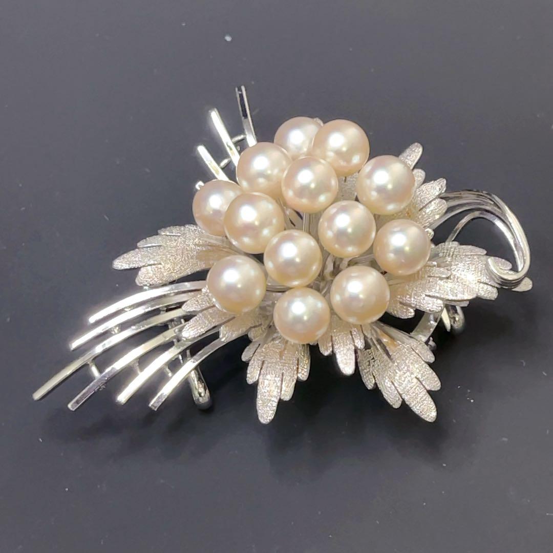 真珠 パール アコヤ真珠 SILVER 13珠 ブローチ 帯留め 2way