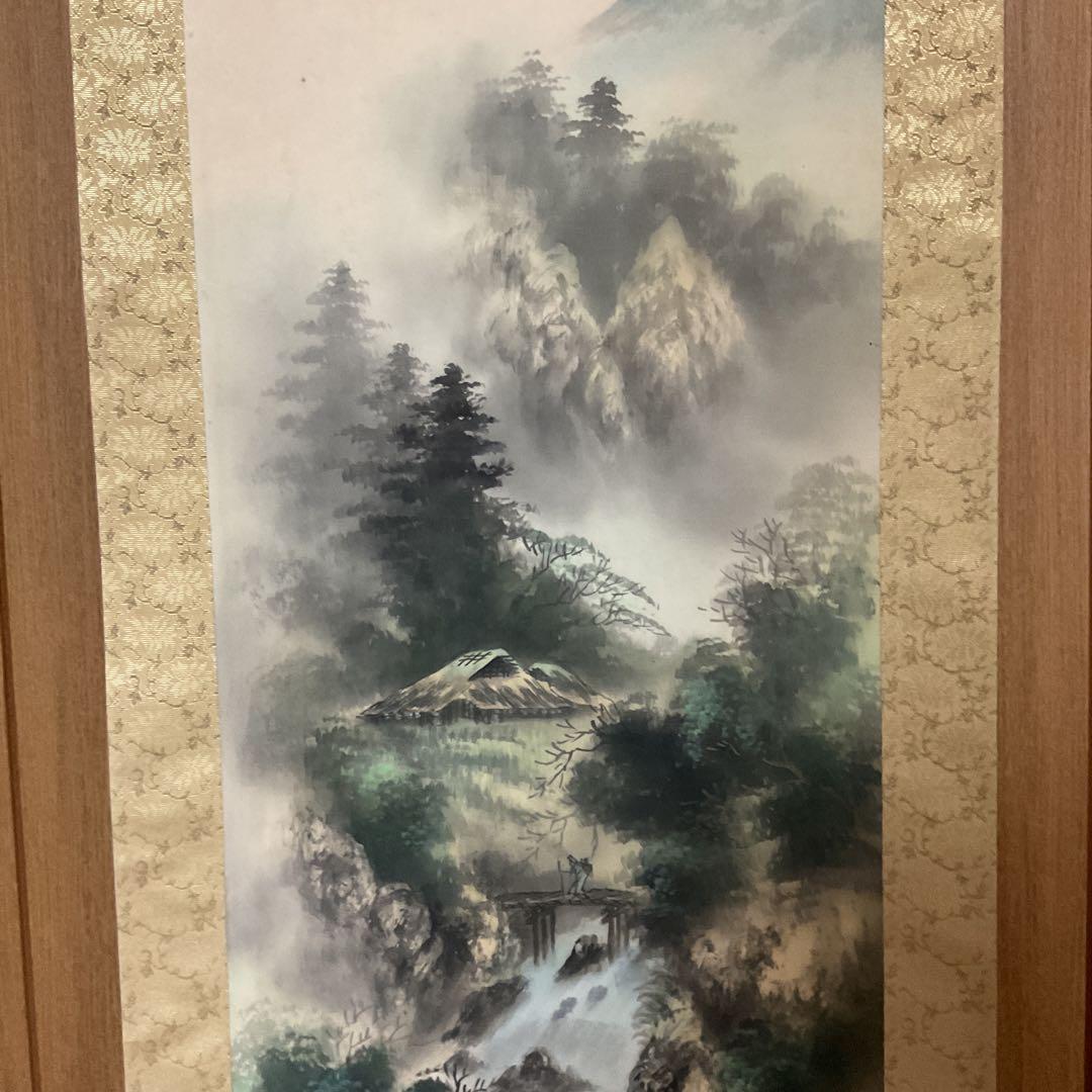 翠 志 筆 絹本彩色画 山水図 中島清堂極め箱【共箱】