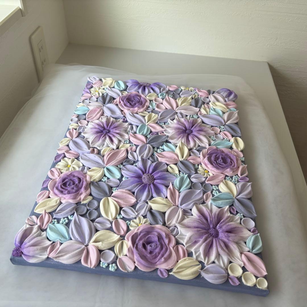 テクスチャーアート　花束　壁掛け　インテリア　現代アート　花の絵　フラワーアート