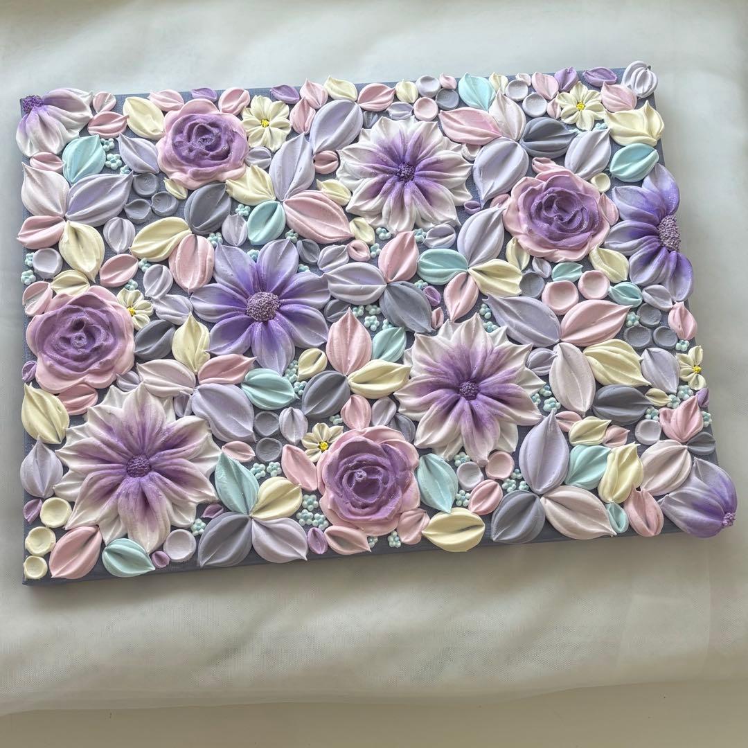 テクスチャーアート　花束　壁掛け　インテリア　現代アート　花の絵　フラワーアート