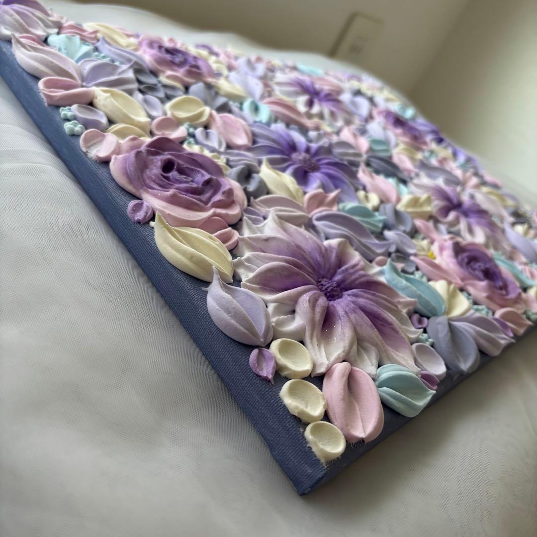 テクスチャーアート　花束　壁掛け　インテリア　現代アート　花の絵　フラワーアート