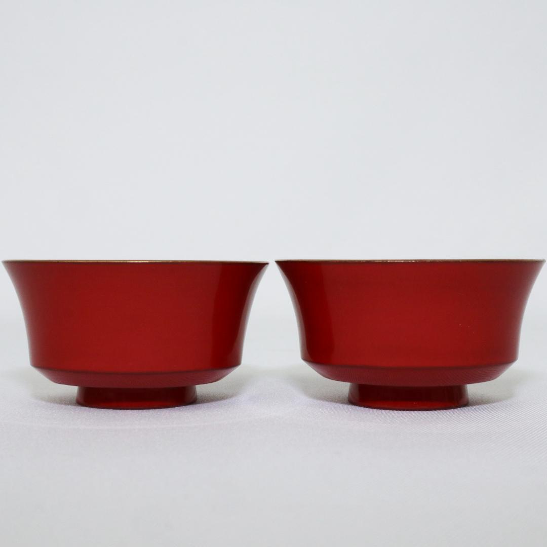 朱塗り 蝙蝠 コウモリ ぐい呑み 2客 金彩 おちょこ 煎茶 酒器 茶器