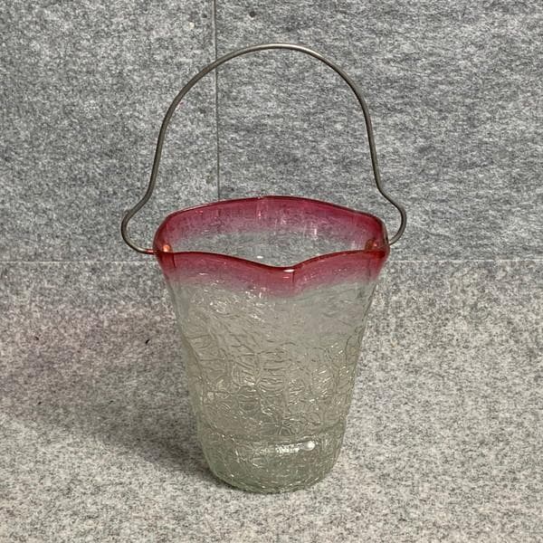 赤被せ縁ガラス朝顔形氷裂文アイスペール [B27515]