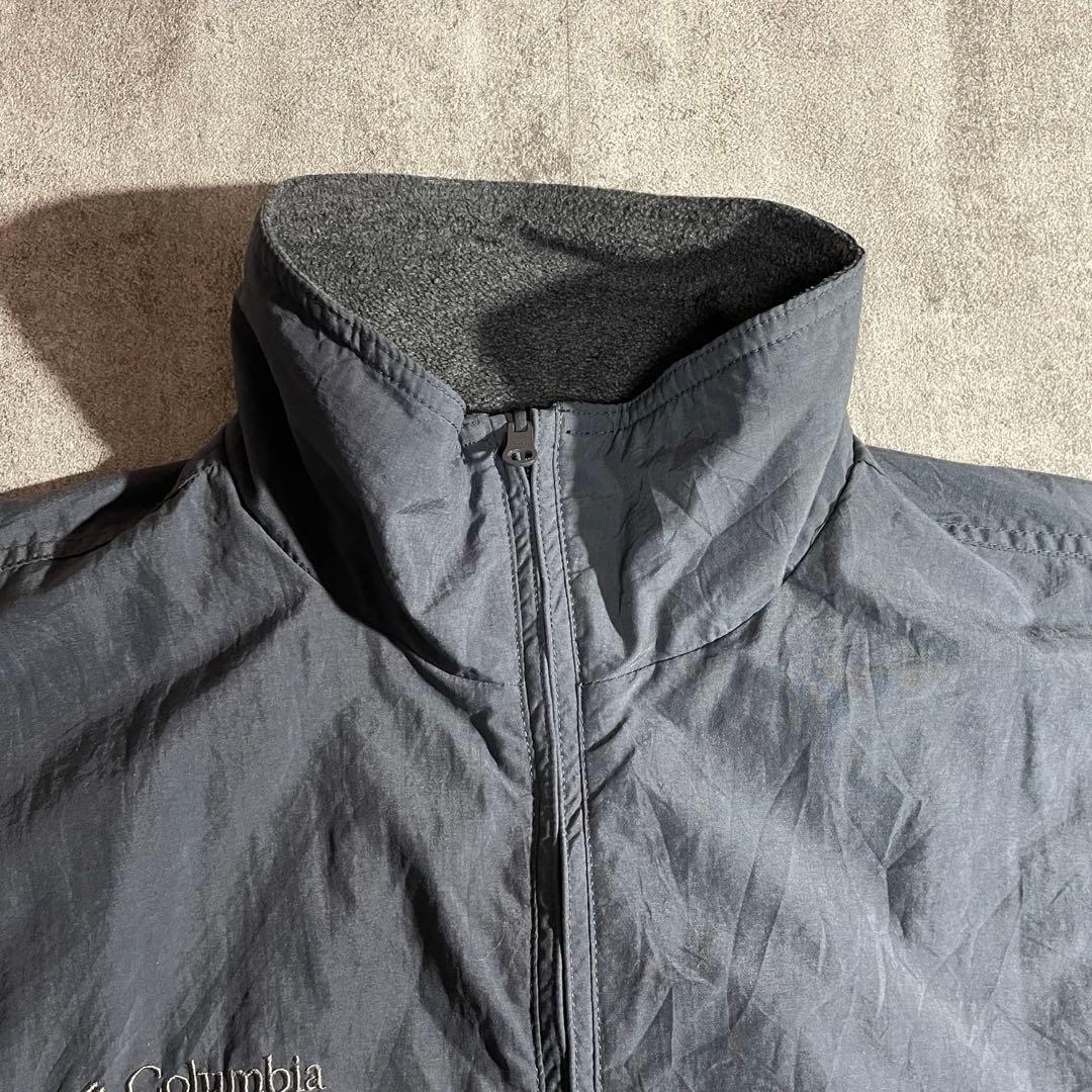 90'sColumbia古着ウォームアップジャケット短丈灰色/黒刺繍ロゴLサイズ