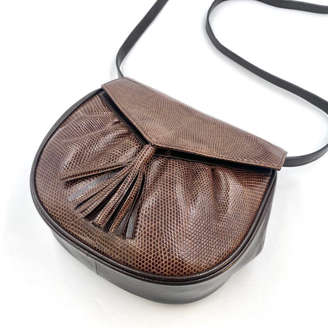 《超美品》サンローラン ショルダーバッグ リザード エキゾチック レザー 茶系