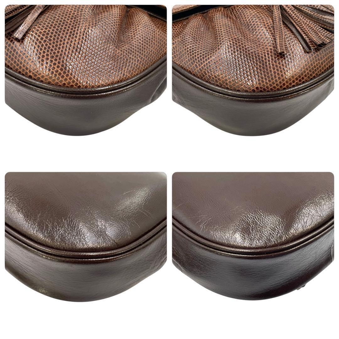 《超美品》サンローラン ショルダーバッグ リザード エキゾチック レザー 茶系